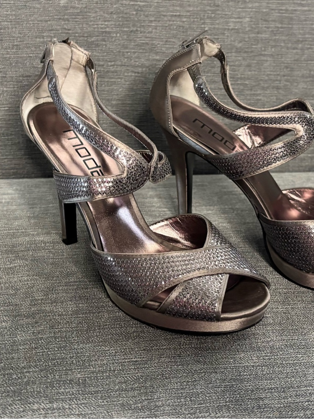 Moda Metallic Pewter Strappy High Heel Sandals
